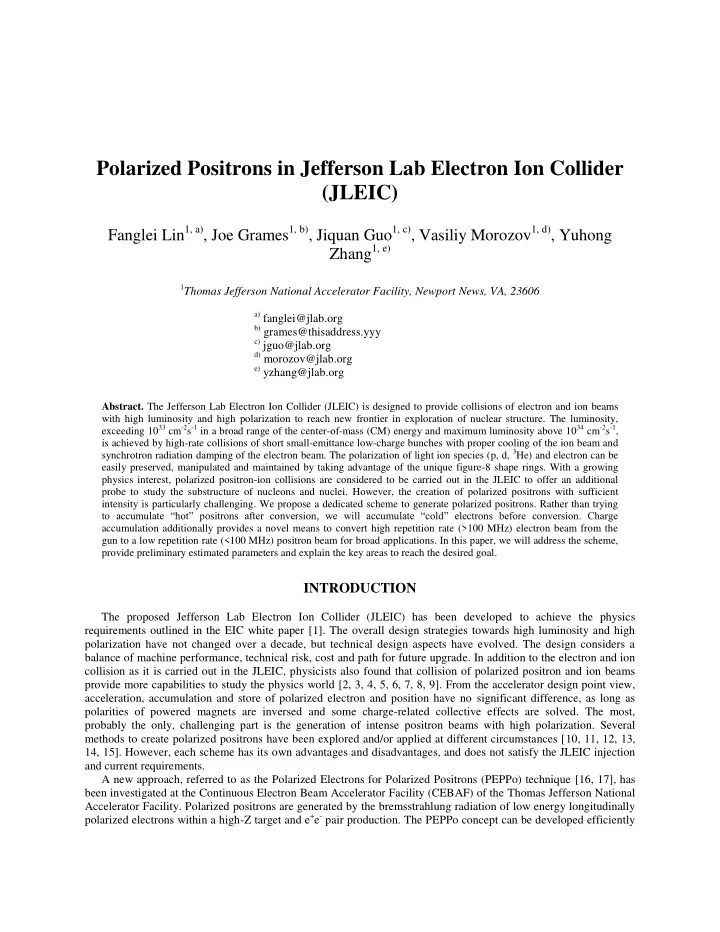 polarized positrons in jefferson lab electron ion collider
