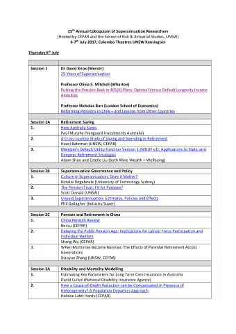 25 th Annual Colloquium of Superannuation Researchers  (Hosted by CEPAR and the School of Risk