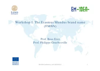 Workshop 1: The Erasmus Mundus brand name  (EMBN)  (  )  Prof. Boas Erez  Prof. Philippe