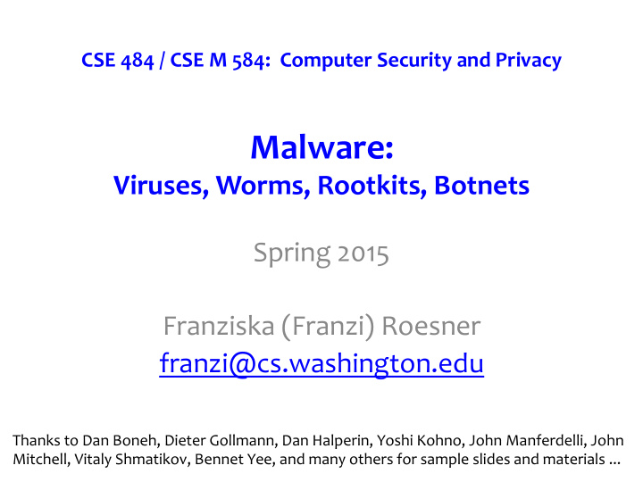 malware viruses worms rootkits botnets spring 2015
