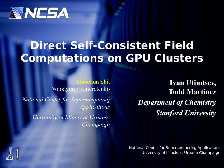 direct self consistent field computations on gpu clusters