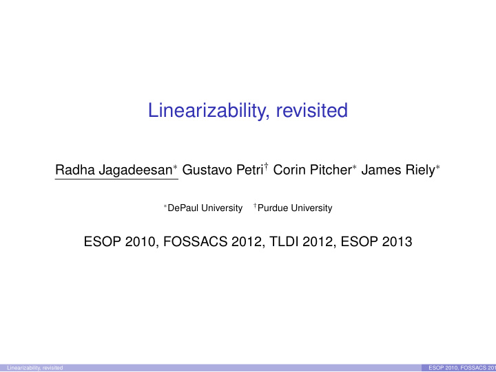 linearizability revisited