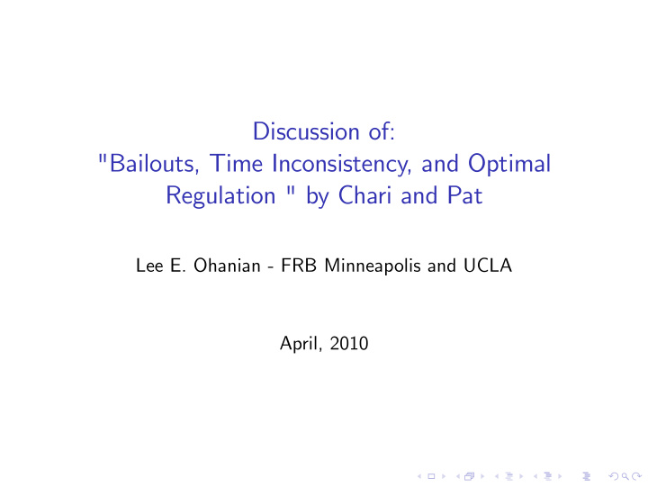 discussion of bailouts time inconsistency and optimal