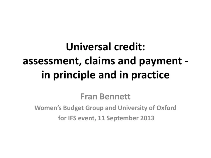universal credit assessment claims and payment in