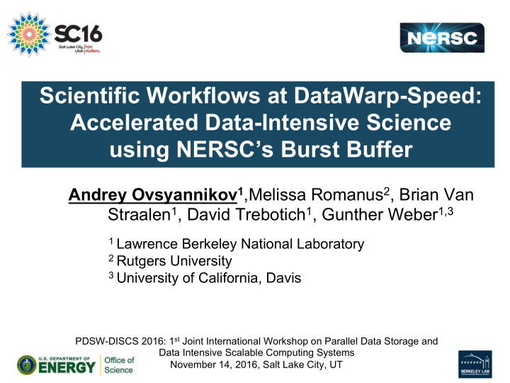 scientific workflows at datawarp speed accelerated data