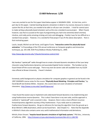 15-869 References  1/28  I was very excited to see the first paper listed below appear in SIGGRAPH