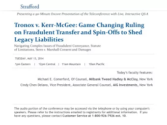 Tronox v. Kerr-McGee: Game Changing Ruling  on Fraudulent Transfer and Spin-Offs to Shed  Legacy