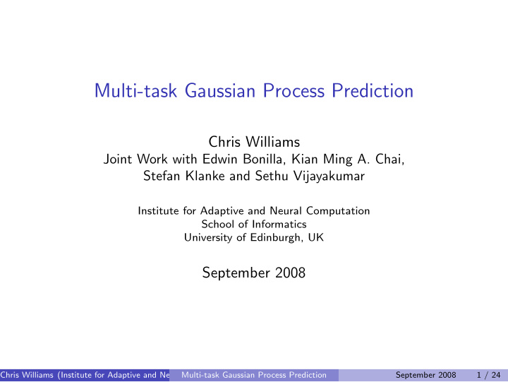 multi task gaussian process prediction