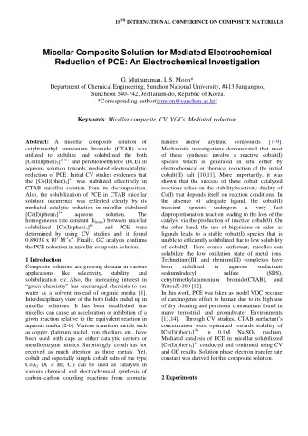 Micellar Composite Solution for Mediated Electrochemical  Reduction of PCE: An Electrochemical