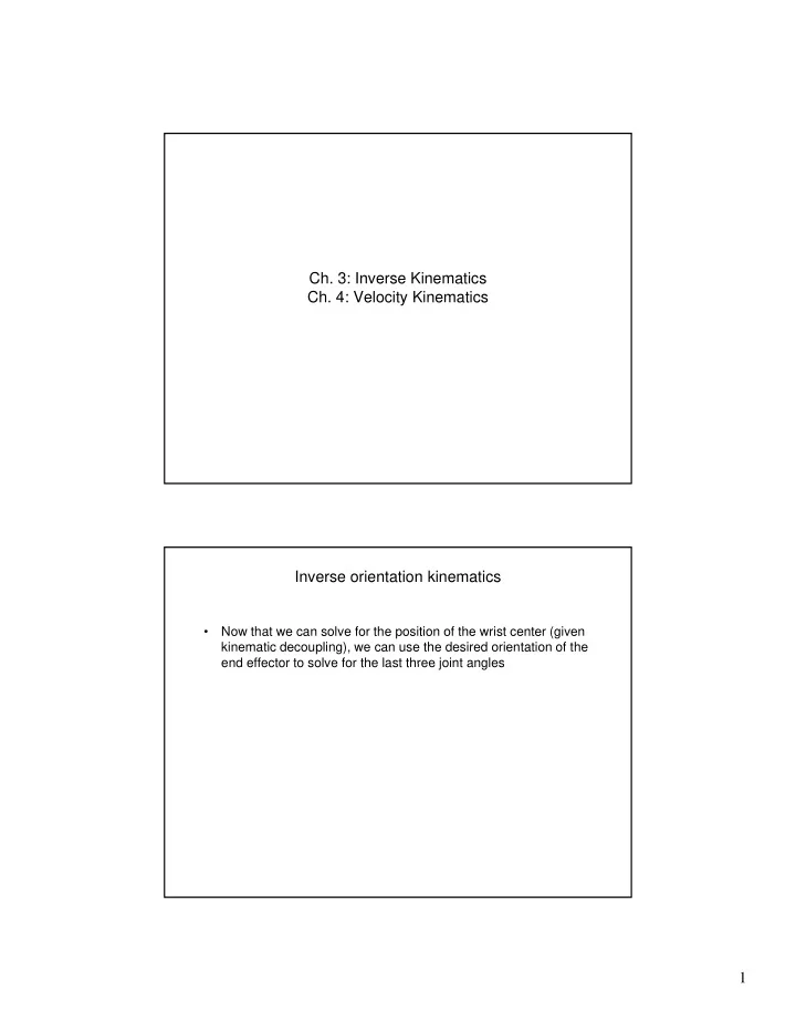 ch 3 inverse kinematics ch 4 velocity kinematics inverse