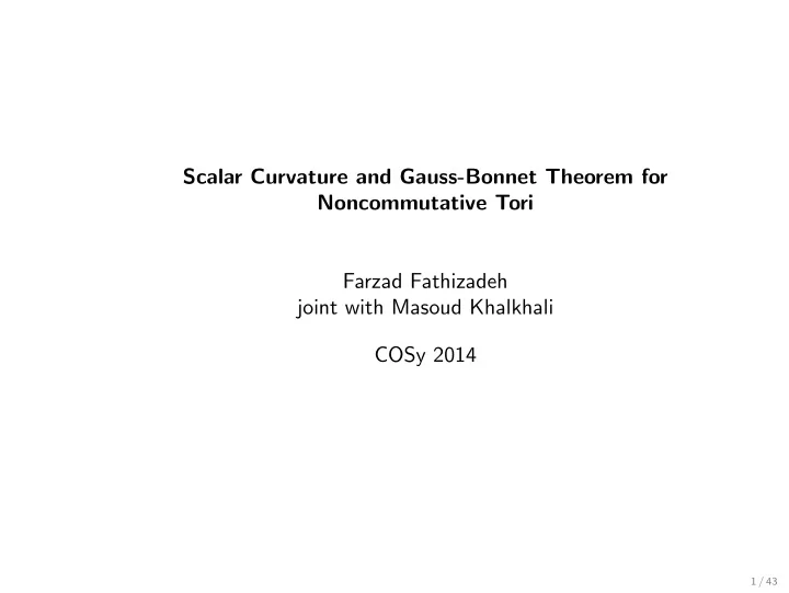 scalar curvature and gauss bonnet theorem for
