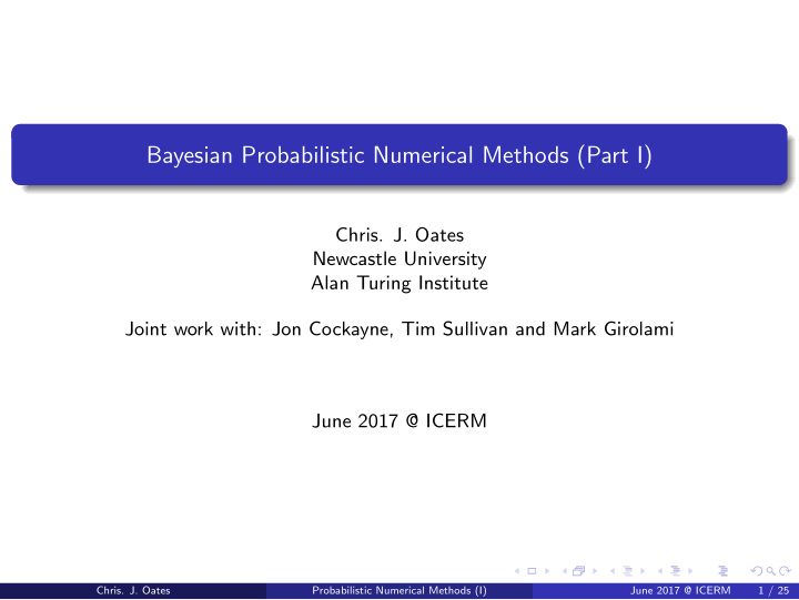 bayesian probabilistic numerical methods part i