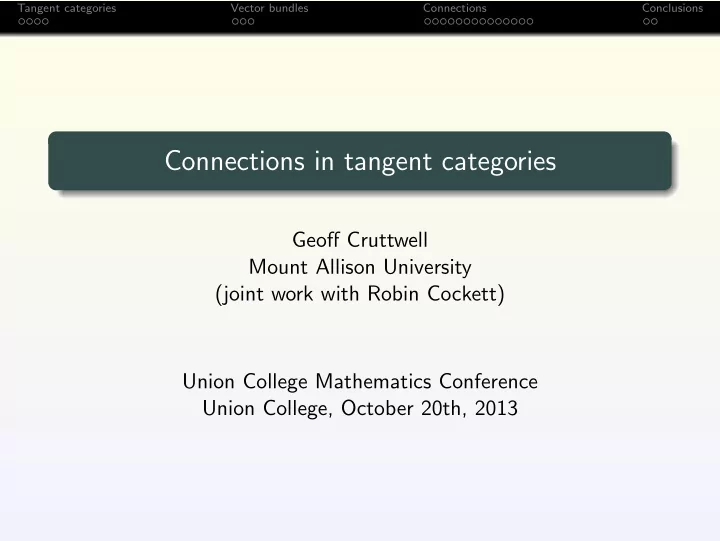 connections in tangent categories