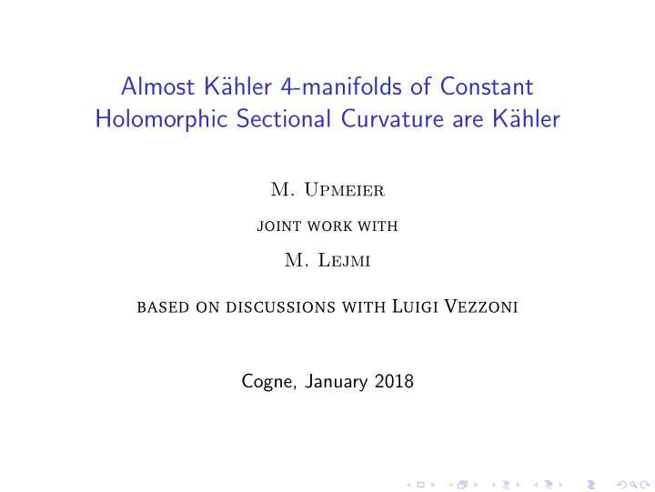 almost k ahler 4 manifolds of constant holomorphic