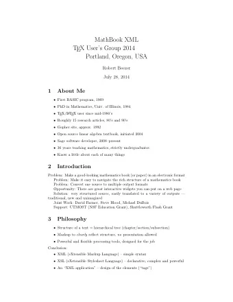 MathBook XML  T  EX Users Group 2014  Portland, Oregon, USA  Robert Beezer  July 28, 2014  1