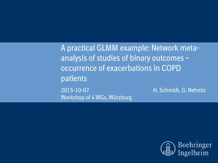 a practical glmm example network meta analysis of studies