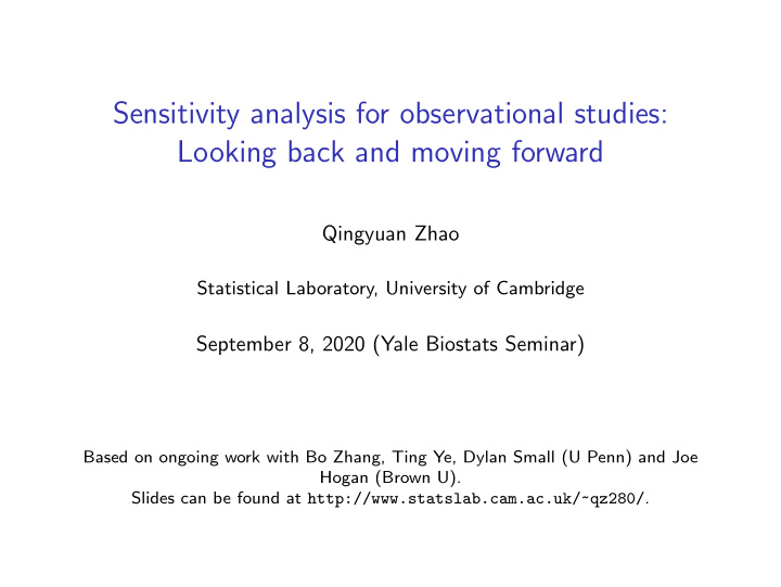 sensitivity analysis for observational studies looking