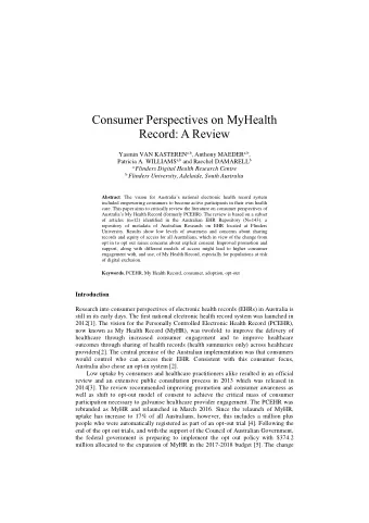 Consumer Perspectives on MyHealth Record: A Review Yasmin VAN KASTEREN a,b , Anthony MAEDER a,b ,