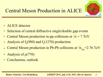 Central Meson Production in ALICE  ALICE detector  Selection of central diffractive