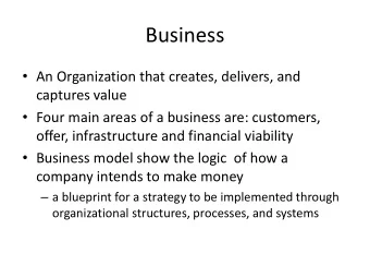 Business  An Organization that creates, delivers, and  captures value  Four main areas of a