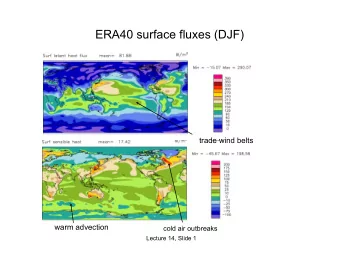 ERA40 surface fluxes (DJF)  trade wind belts  warm advection  cold air outbreaks  Lecture 14, Slide