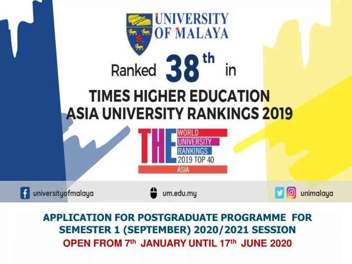 application for postgraduate programme for semester 1