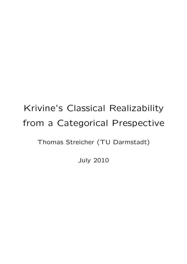 krivine s classical realizability from a categorical