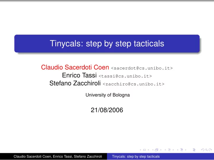 tinycals step by step tacticals