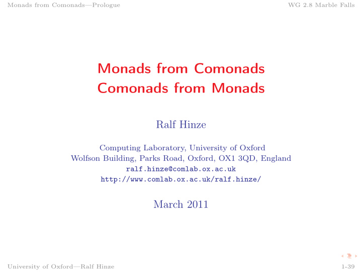 monads from comonads comonads from monads