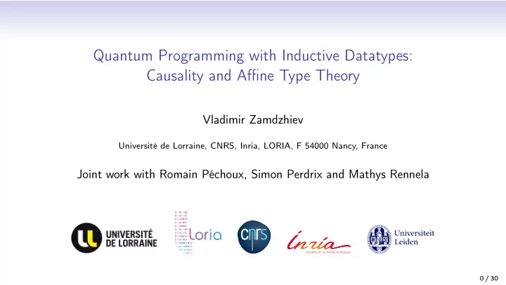 quantum programming with inductive datatypes causality