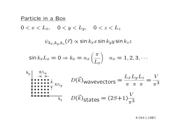 Particle in a Box 0 &lt; x &lt; L x , 0 &lt; y &lt; L y , 0 &lt; z &lt; L z  k x ,k y ,k z ( r r