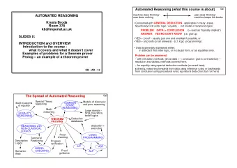 Automated Reasoning (what this course is about)  machine does 'thinking'  user does 'thinking'