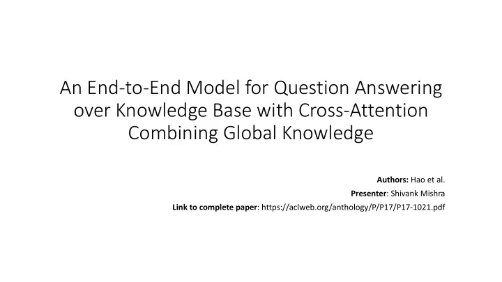 an end to end model for question answering over knowledge