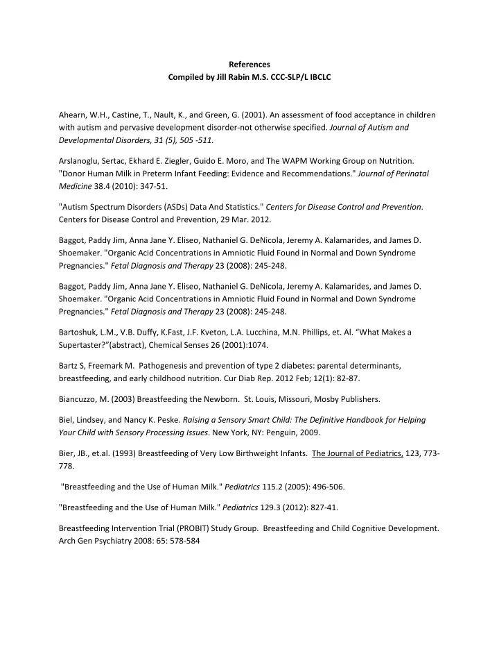 references compiled by jill rabin m s ccc slp l ibclc