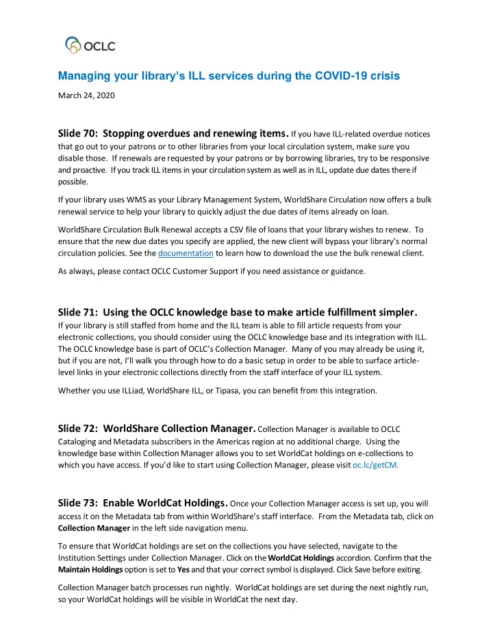 managing your l ibrary s ill services during the covid 19