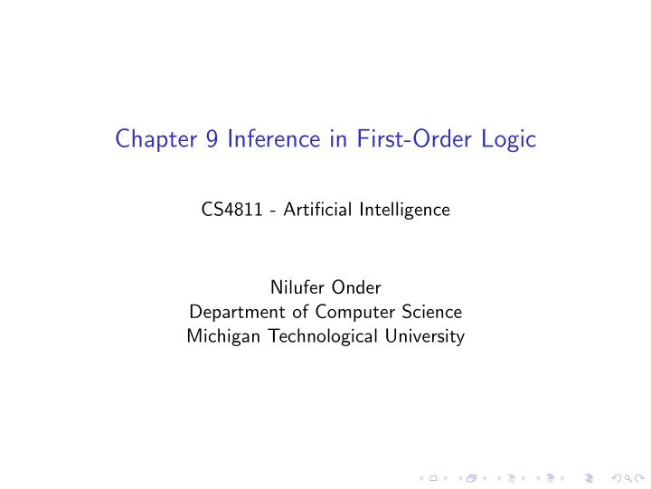 chapter 9 inference in first order logic