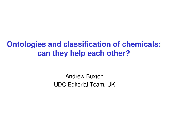 ontologies and classification of chemicals can they help