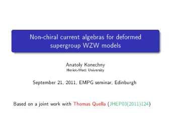 Non-hiral  urrent  algeb  ras  fo  r  defo  rmed  sup  ergroup  WZW  mo  dels  Anatoly  K  onehny