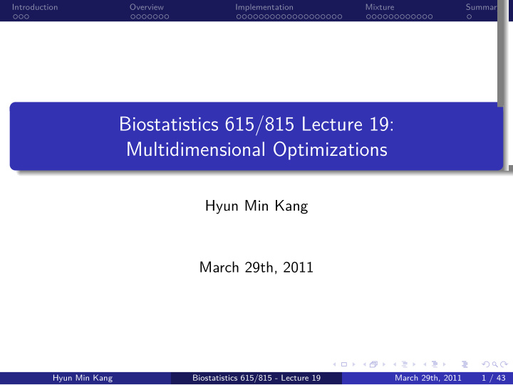 multidimensional optimizations biostatistics 615 815