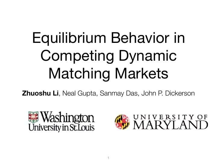 equilibrium behavior in competing dynamic matching markets