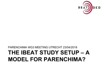 THE IBEAT STUDY SETUP  A  MODEL FOR PARENCHIMA?  Scaling up research  Consortium-type thinking