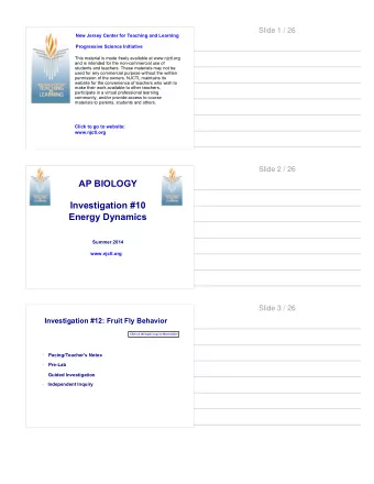 AP BIOLOGY  Investigation #10  Energy Dynamics  Summer 2014  www.njctl.org  Slide 3 / 26