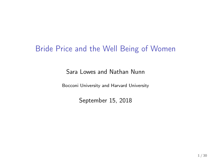 bride price and the well being of women