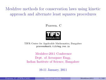 Meshfree methods for conservation laws using kinetic  approach and alternate least squares