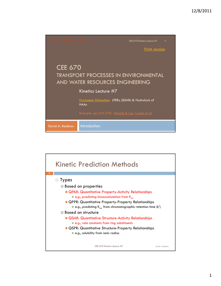 kinetic prediction methods