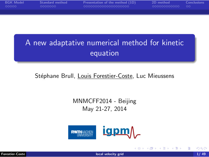 a new adaptative numerical method for kinetic equation