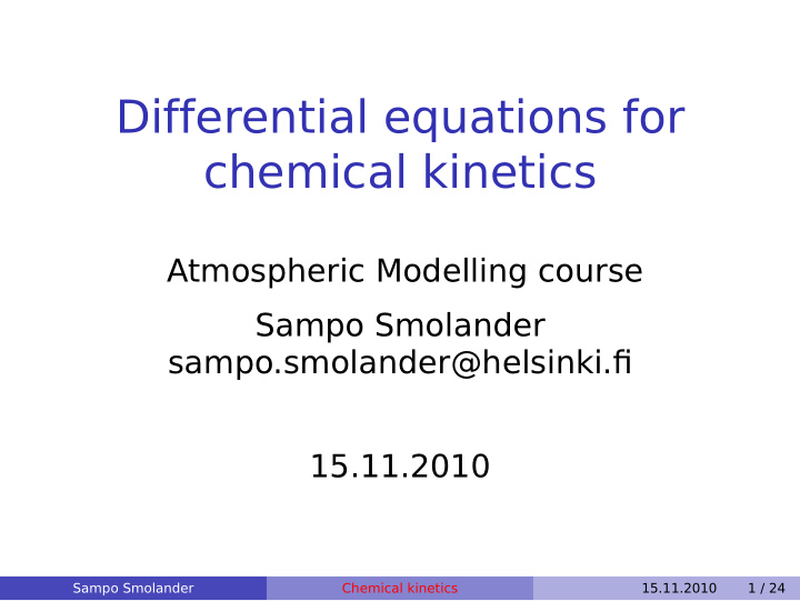 differential equations for chemical kinetics