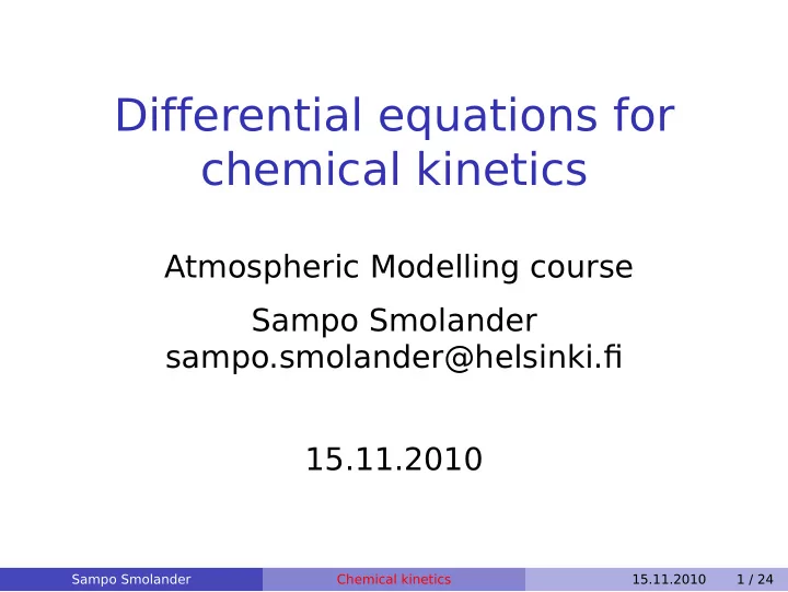 differential equations for chemical kinetics