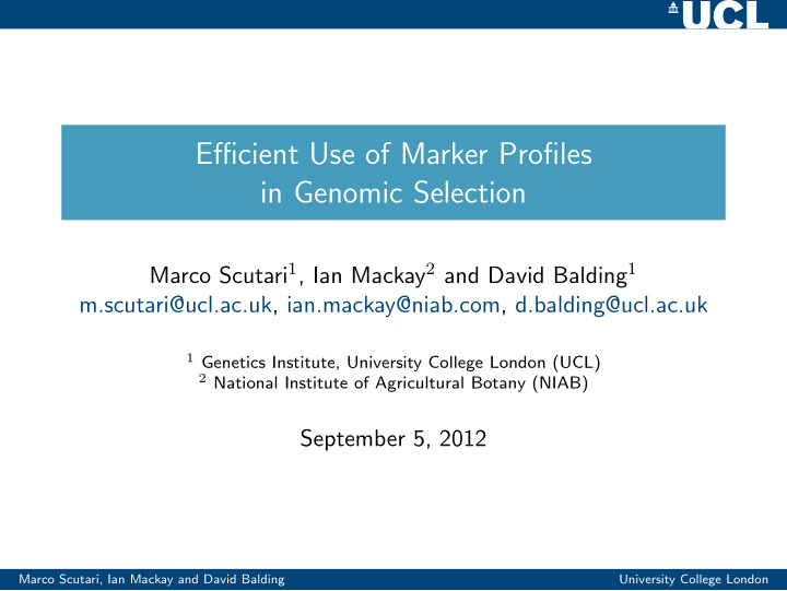 efficient use of marker profiles in genomic selection