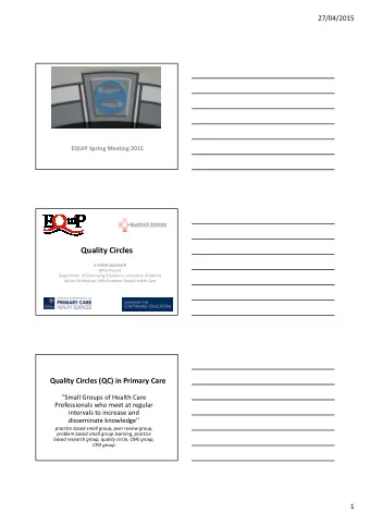 Quality Circles  a realist approach  DPhil Project  Department of Continuing Education, University